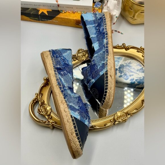 🆕 TORY BURCH 🧿 NWOB Colourblock Frayed Denim Espadrilles, Sz US 10 - Picture 10 of 16